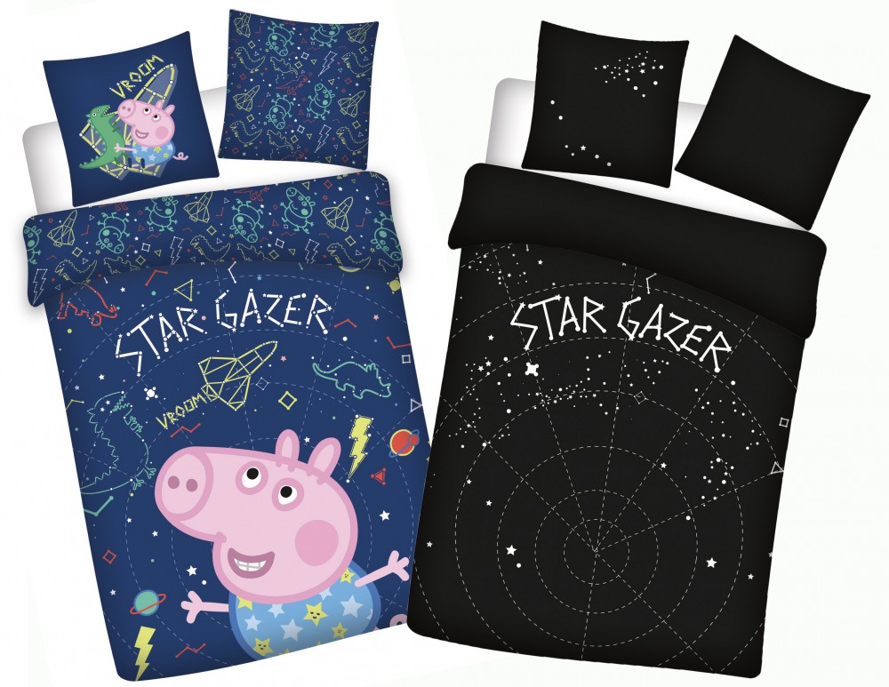 Peppa malac Star-gazer Sötétben világító gyerek, ovis ágyneműhuzat 100x135cm, 40x60cm