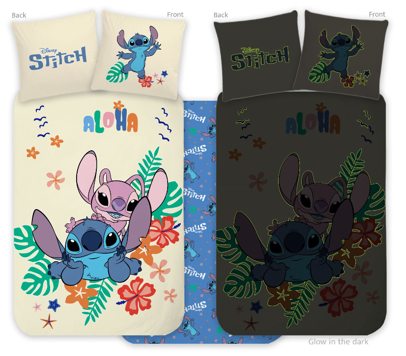 Disney Lilo és Stitch, A csillagkutya Aloha sötétben világító gyerek, ovis ágyneműhuzat 100x135cm, 40x60cm