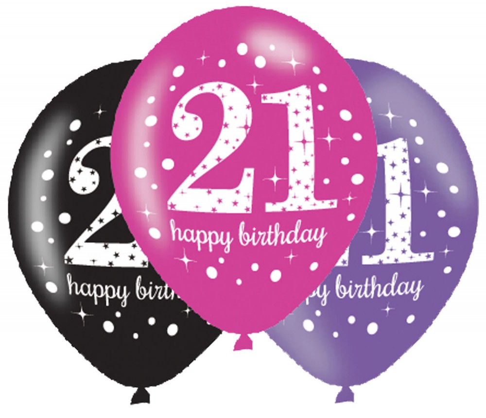 Happy Birthday 21 Pink léggömb, lufi 6 db-os 11 inch (27,5 cm)