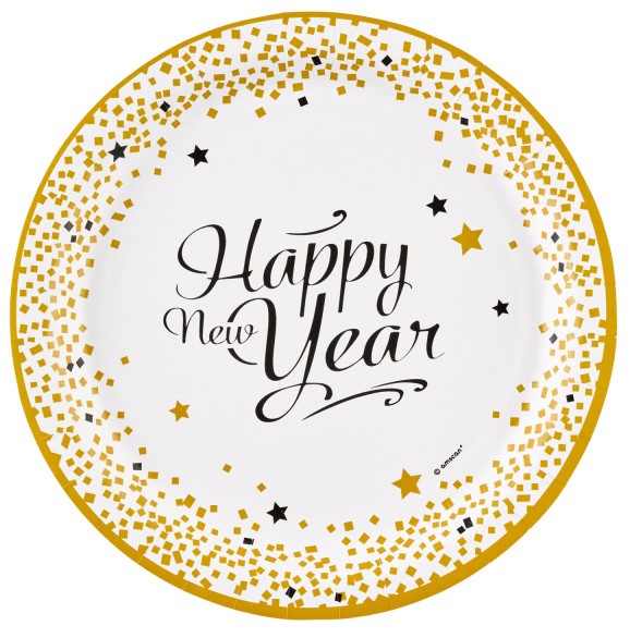 Happy New Year Golden Wishes papírtányér 8 db-os 23 cm