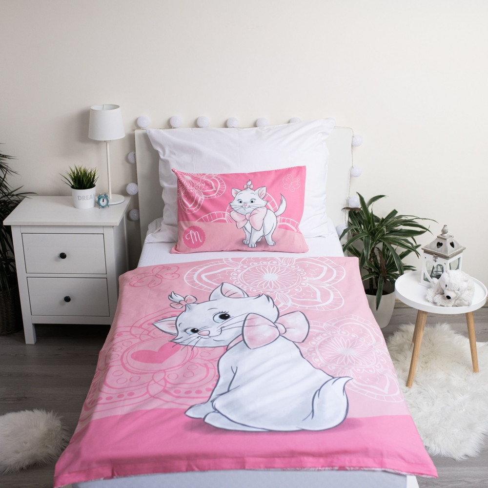 Disney Marie Pink Flower gyerek, ovis ágyneműhuzat 100×135cm, 40×60 cm