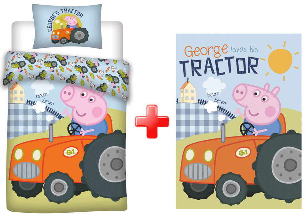 Peppa malac George's Tractor gyerek, ovis ágyneműhuzat és polár takaró szett