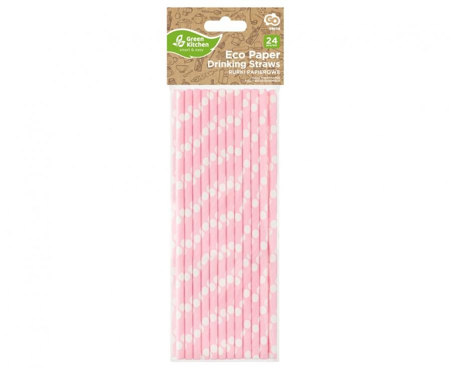 Rózsaszín Light Pink Polka Dots papír szívószál 24 db-os