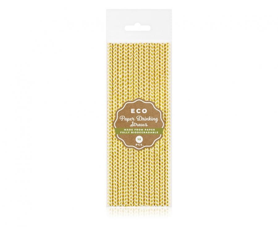 Arany Gold Chevron papír szívószál 12 db-os