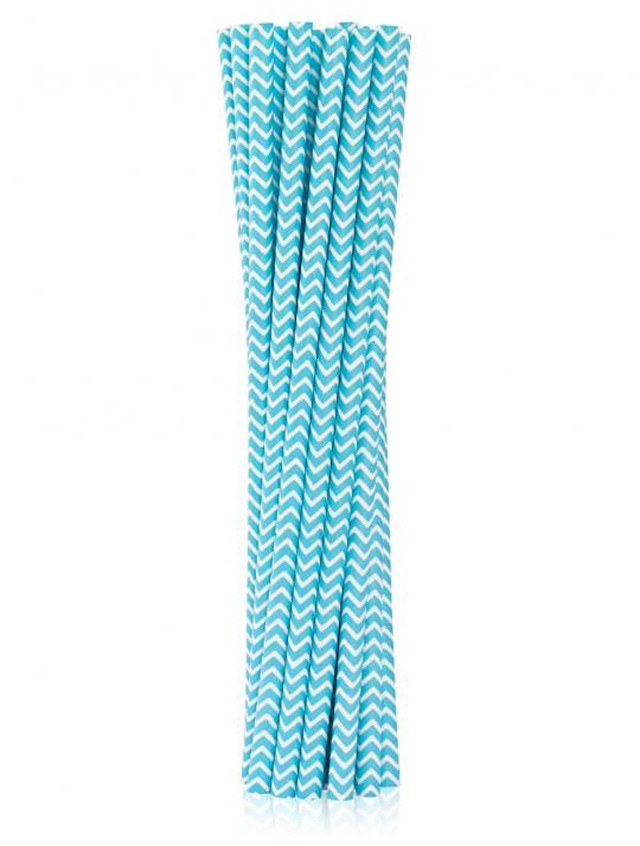 Kék Light Blue Chevron papír szívószál 12 db-os