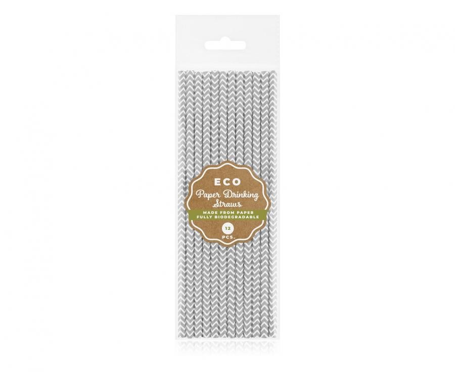 Ezüst Silver papír szívószál 12 db-os