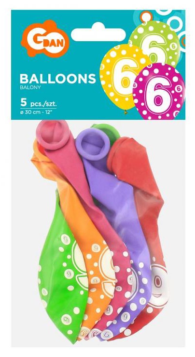 Happy Birthday 6 Dots léggömb, lufi 5 db-os 12 inch (30cm)