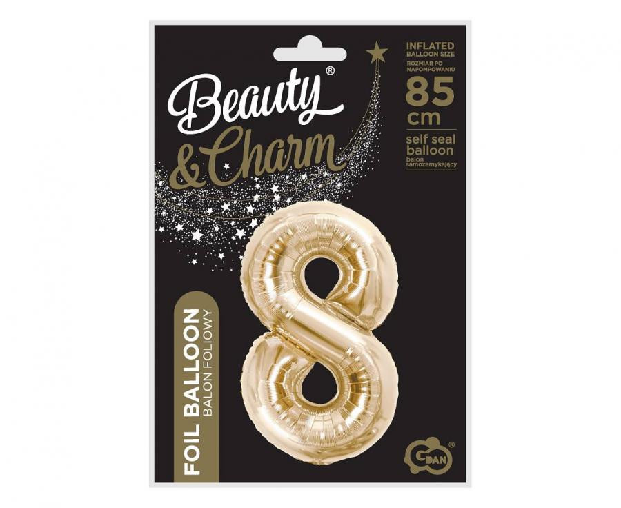 Pezsgőszínű B&C Champagne 8-as szám fólia lufi 85 cm