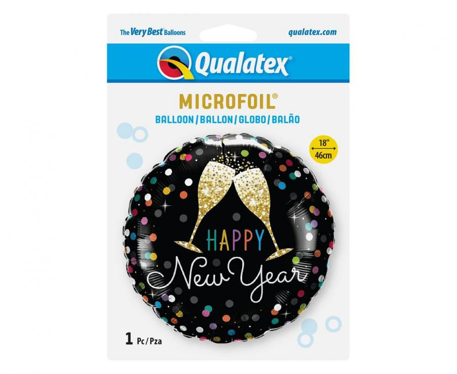 Happy New Year Pezsgős Poharak fólia lufi 46 cm