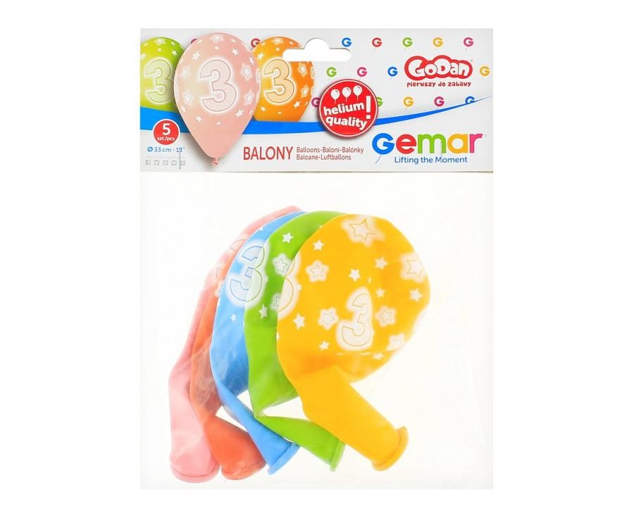 Happy Birthday 3 Star léggömb, lufi 5 db-os 13 inch (33 cm)