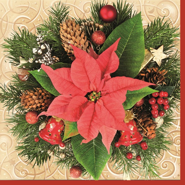 Karácsony Red Poinsettia szalvéta 20 db-os 33x33 cm