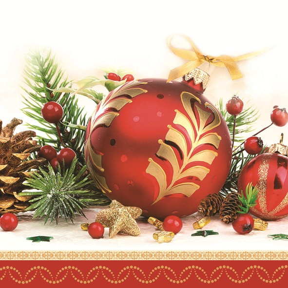 Karácsony Red Bauble szalvéta 20 db-os 33x33 cm