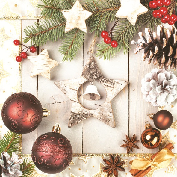 Karácsony Wooden Star szalvéta 20 db-os 33x33 cm