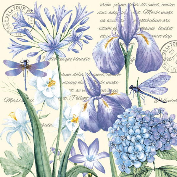 Virágos Irises Hydragea szalvéta 20 db-os 25x25 cm