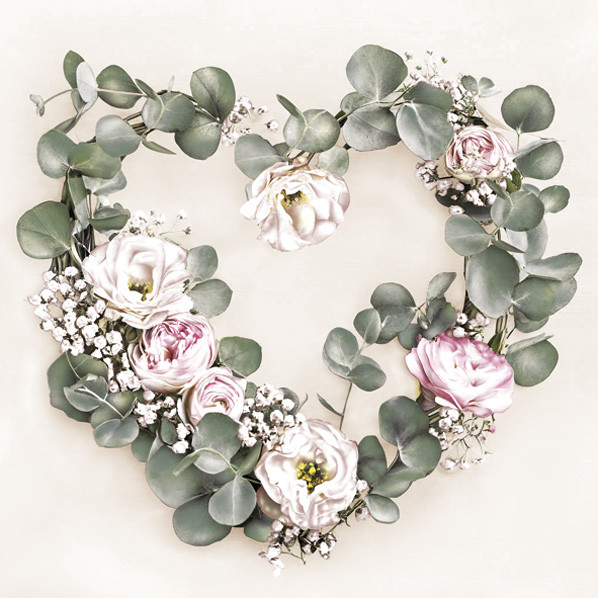 Szív Eucalyptus Wreath szalvéta 20 db-os 33x33 cm