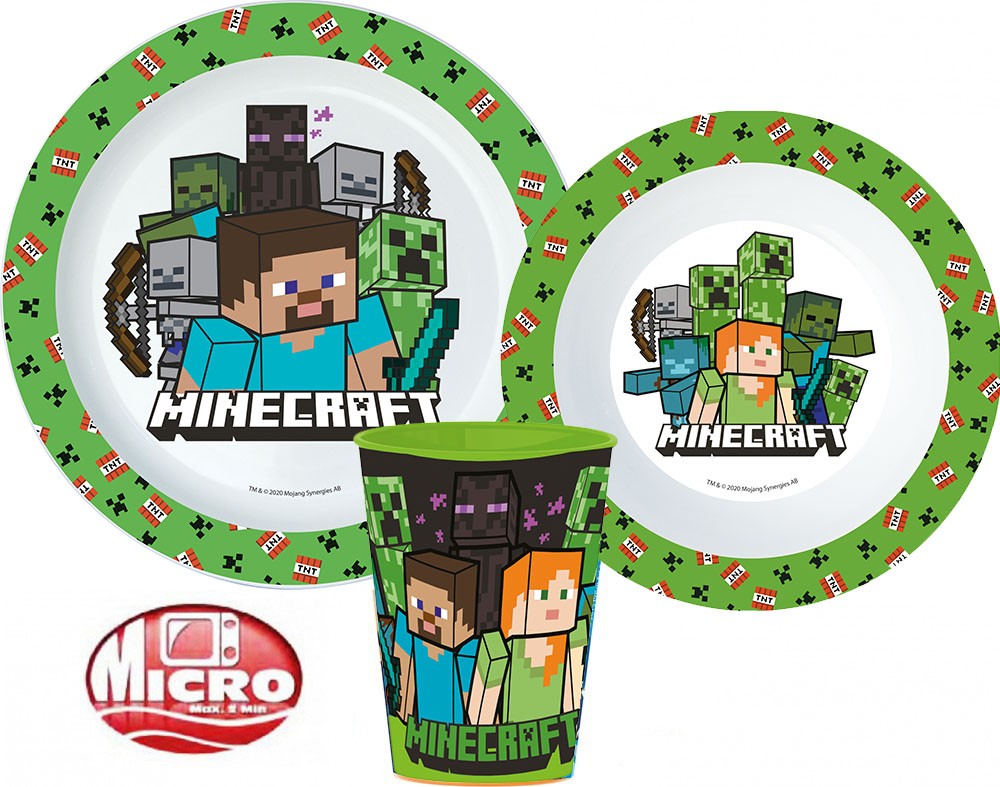 Minecraft Creeper étkészlet, micro műanyag szett, pohárral 260 ml