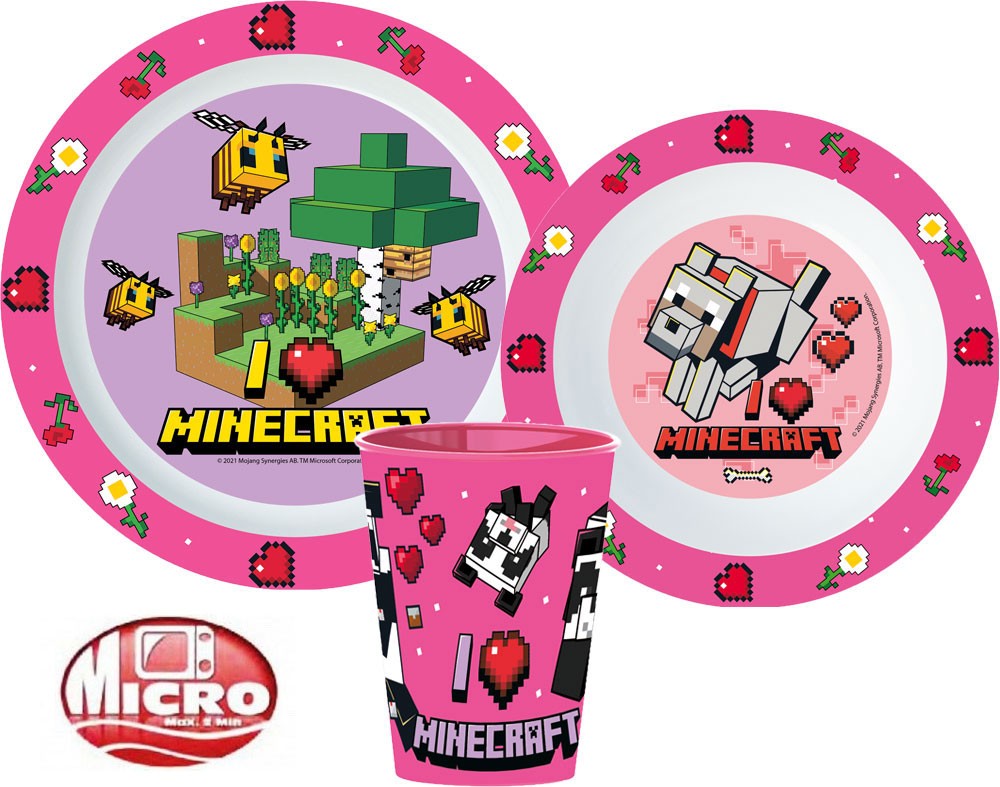 Minecraft Girls étkészlet, micro műanyag szett, pohárral 260 ml