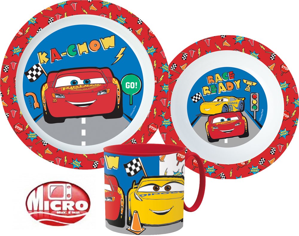Disney Verdák Lets Race étkészlet, micro műanyag szett bögrével 265 ml