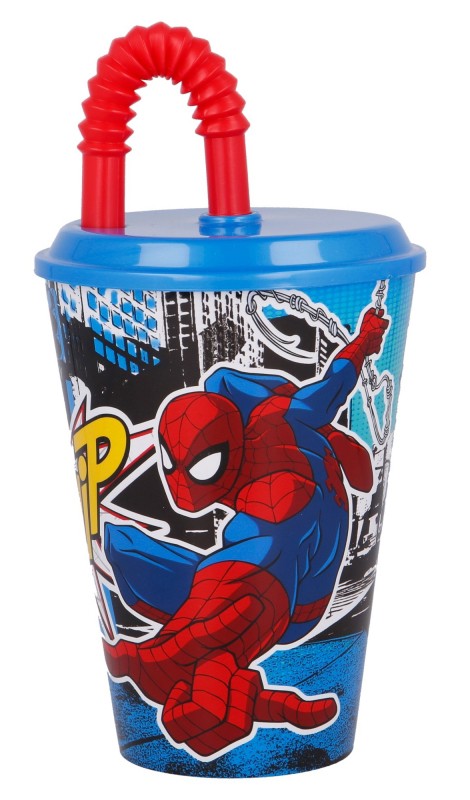 Pókember Streets szívószálas pohár, műanyag 430 ml